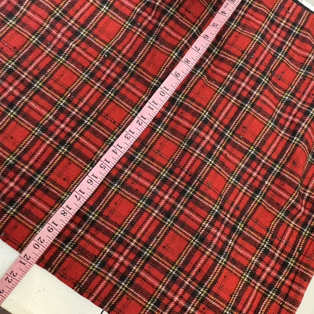 Talbots Tartan Plaid Wool Blend Skirt Women's Size 16 Petite Red Sequins Holiday